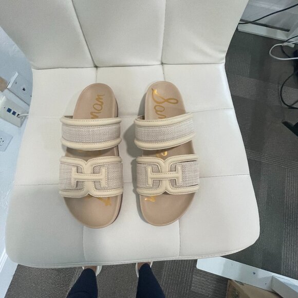 Sam Edelman Rowan Sandals • Neutral Beige Double Strap Flat Slides Women’s 7 - Picture 2 of 7